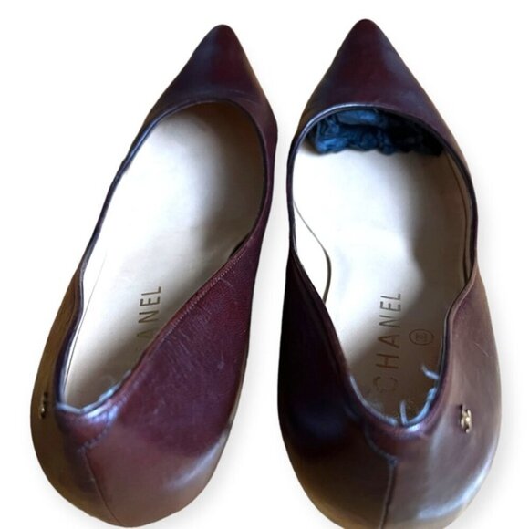 Vintage 2000s Chanel Interlocking CC logo point leather Burgundy point pump sz 9 - Picture 6 of 8